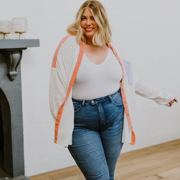 NEW Prep Obsessed EASY TO LOVE COLORBLOCK BUTTON UP - Picture 7 of 11